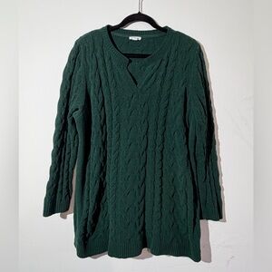 J. Jill Chenille Cable Knit Sweater Hunter Green V-Neck Size 2X Cozy Grandmacore